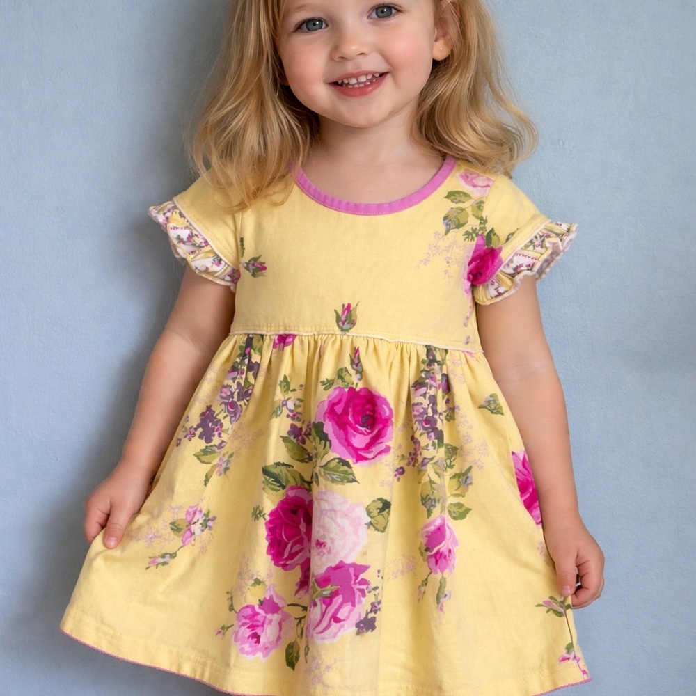 Matilda Jane Yellow Dress with Pink Rose Print
